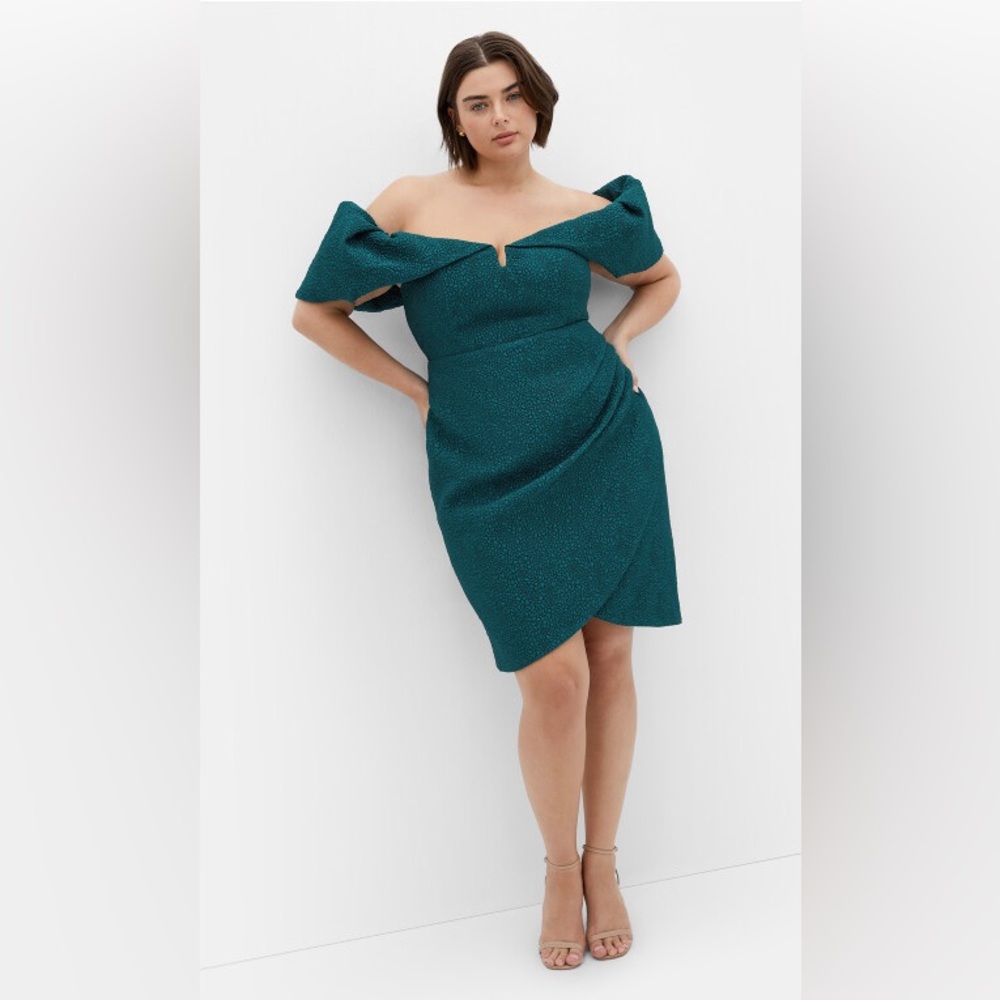 City Chic Emerald Jez Off the Shoulder Puff Sleeve Mini Dress, Size XXL